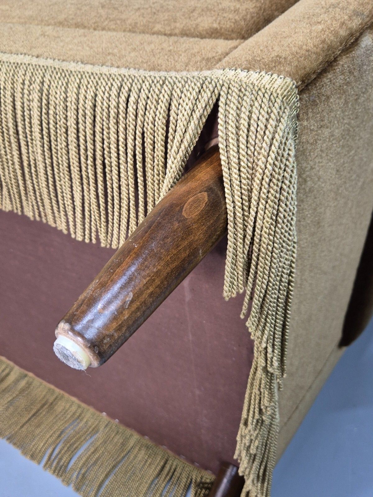 Vintage Danish Mid Century Lounge Chair Green Velour And Tassels Mcm Eb9041 Mnor photo buy