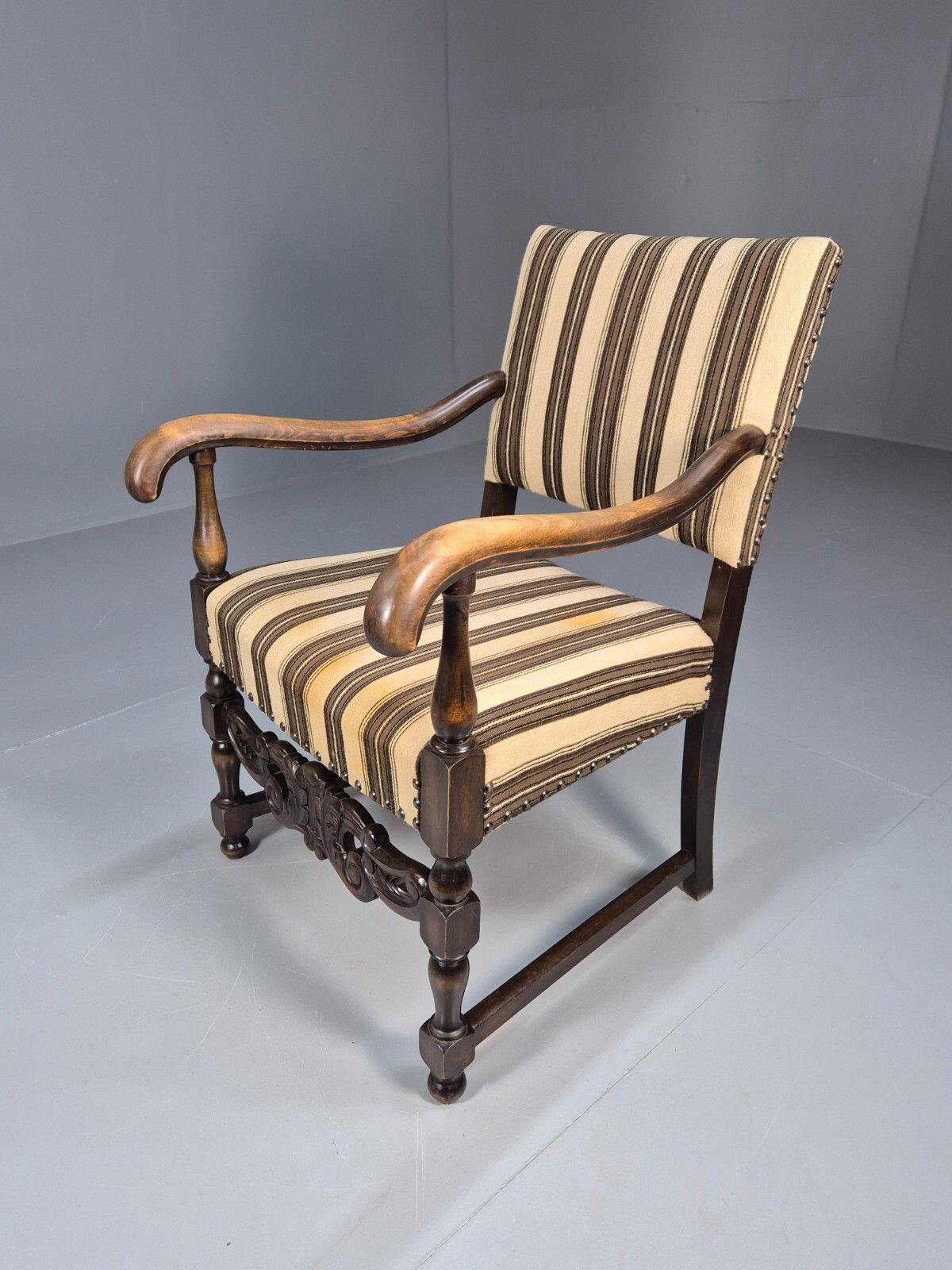 photo buy Vintage Danish Baroque Style Elbow Chair Striped Wool Upholstery Eb8980 Vcar