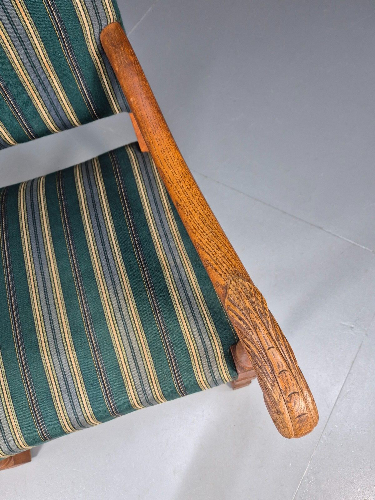 A Vintage Danish Baroque Style Armchair Green Wool Stripe Oak Frame Eb9002 Vclo photo Furniture