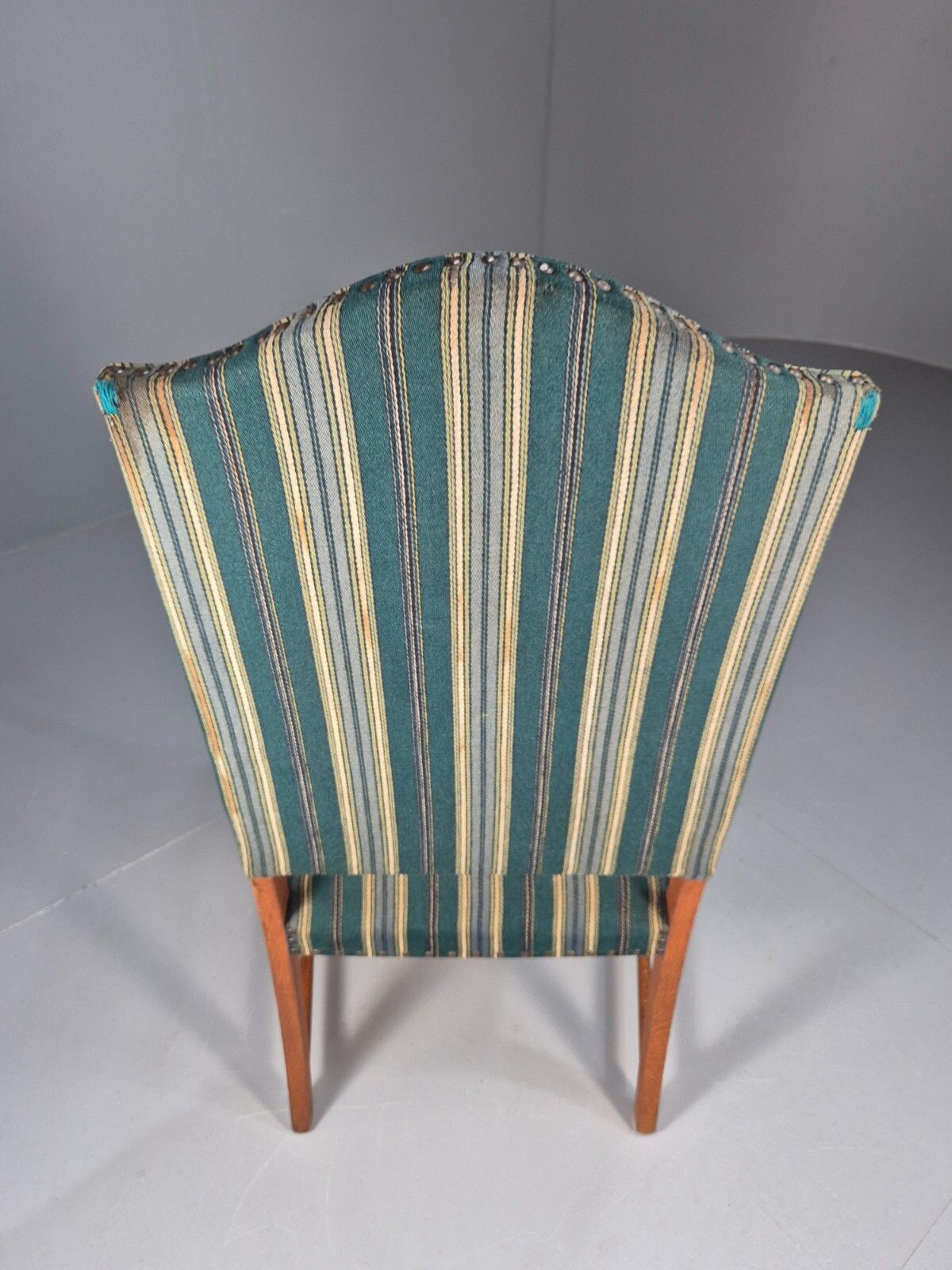 photo vinterior A Vintage Danish Baroque Style Armchair Green Wool Stripe Oak Frame Eb9002 Vclo