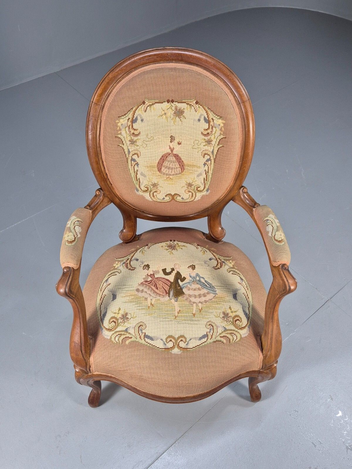 Vintage Danish Rococo Style Lounge Chair Figural Tapestry Upholstery Eb8982 Vclo photo for sale