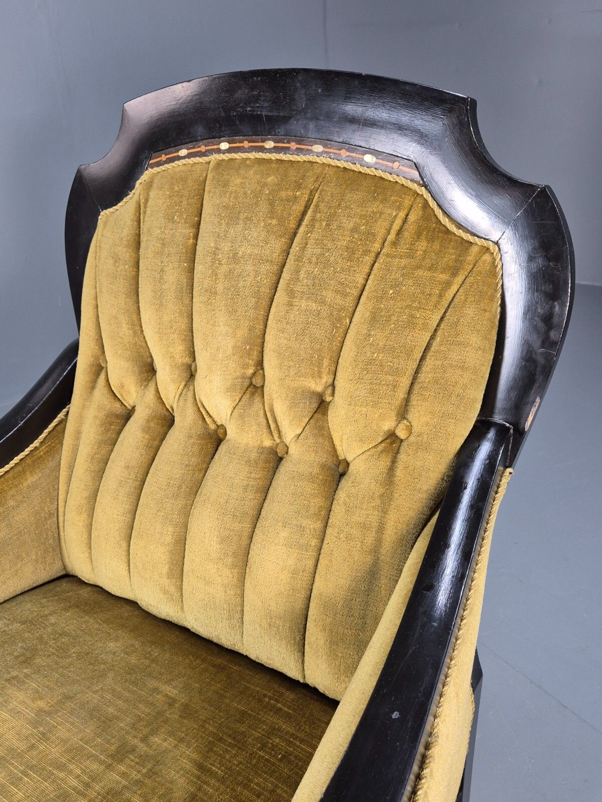 Vintage Danish Lounge Chair Gold Velour Wood Frame Empire Style Eb8933 Vclo photo vinterior