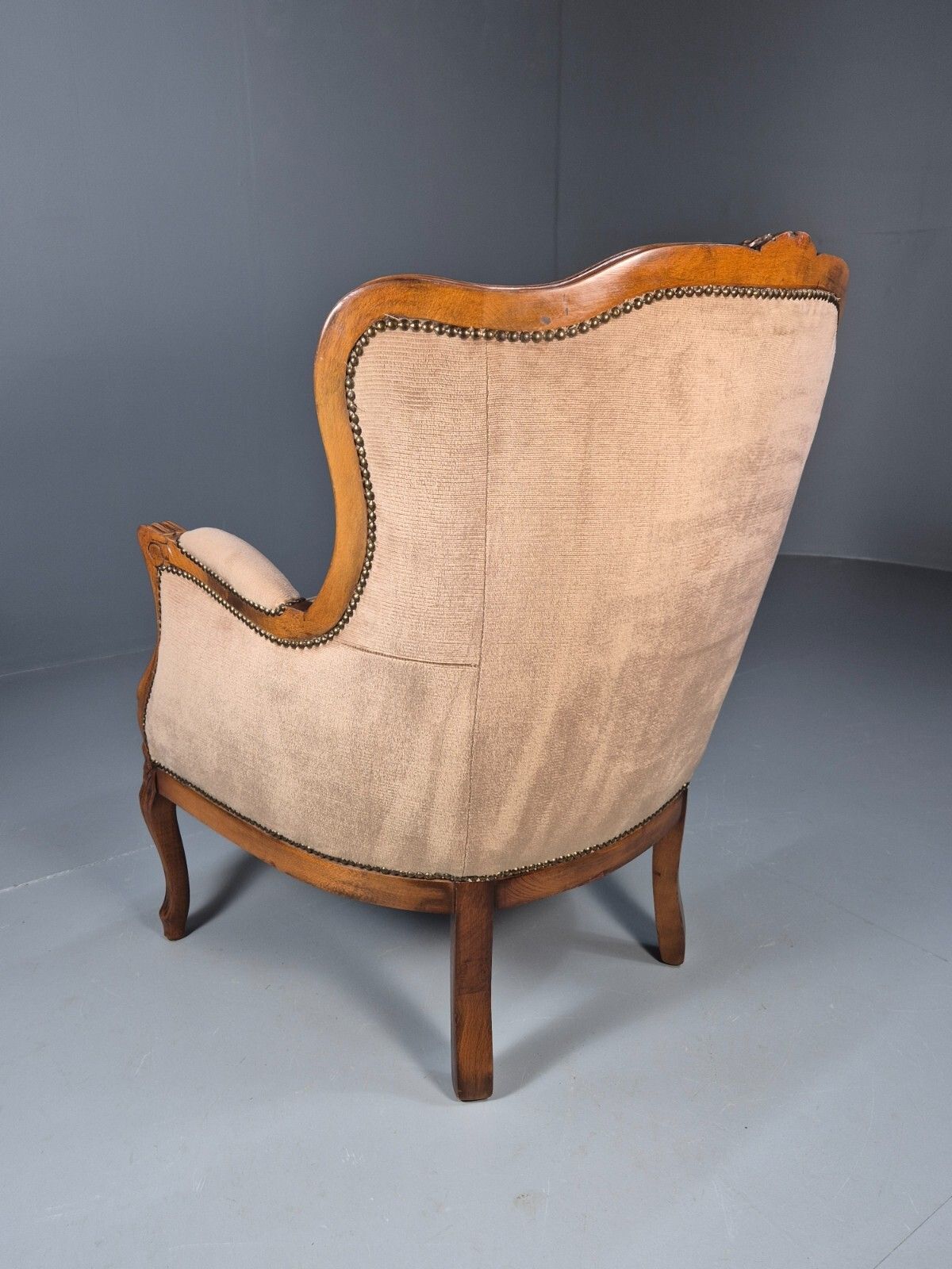 Vintage Danish Lounge Chair Beige Velour Beech Antique French Style Eb8930 Vclo photo for sale