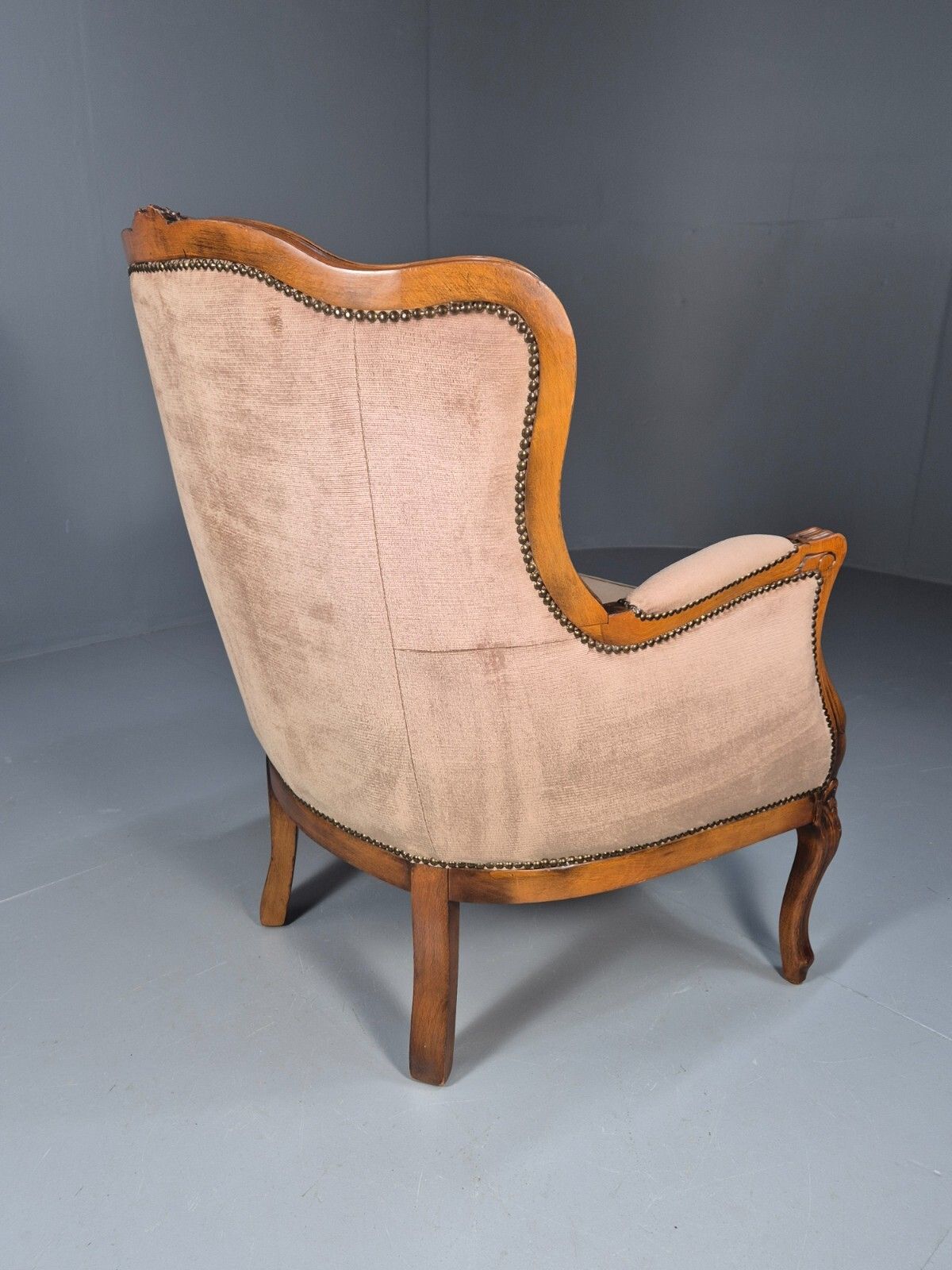 Vintage Danish Lounge Chair Beige Velour Beech Antique French Style Eb8930 Vclo photo 275.0