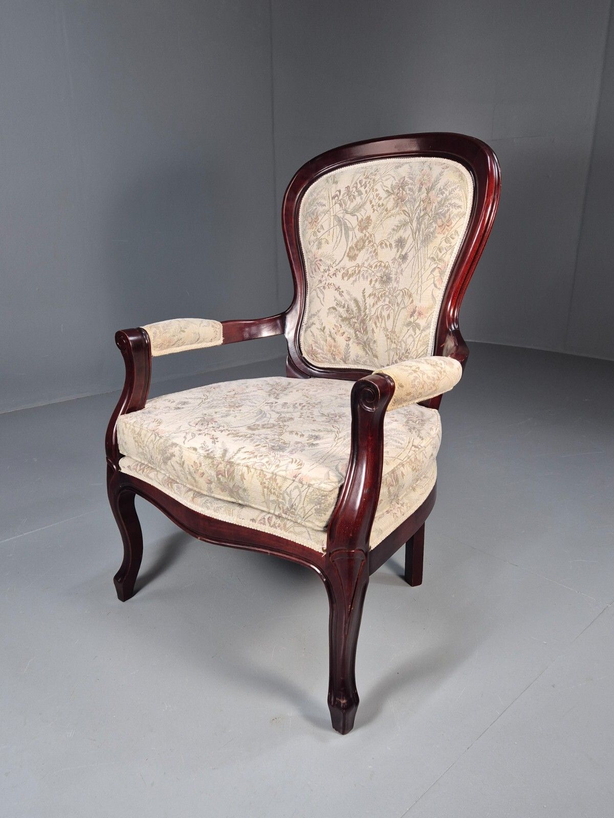 Vintrage Danish Lounge Chair Floral Cotton Antique French Style Eb8927 Vclo
