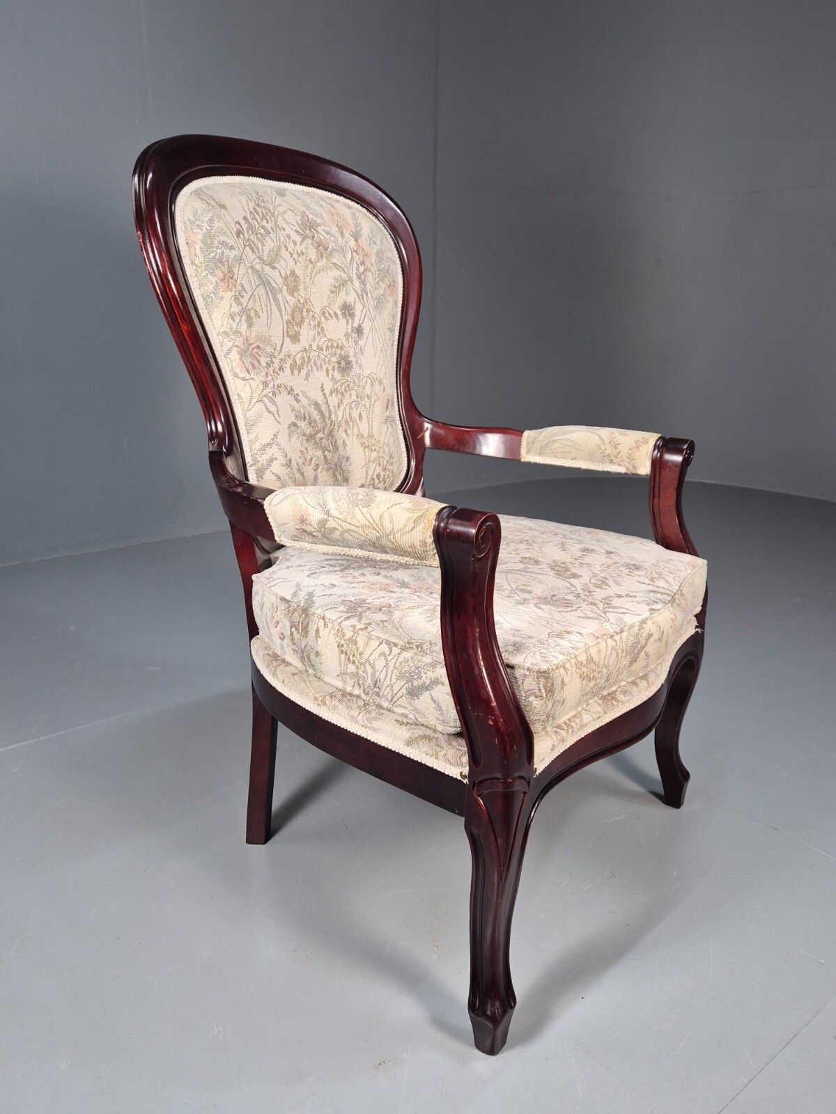 Vintrage Danish Lounge Chair Floral Cotton Antique French Style Eb8927 Vclo photo buy