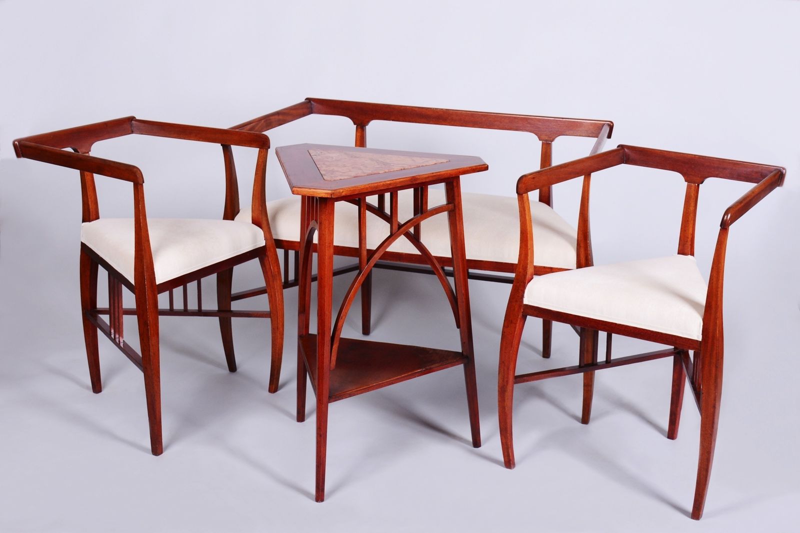 Restored Art Deco Seating Set, By J. Kotěra, Josef Motka   Litovel, Czech, 1900s