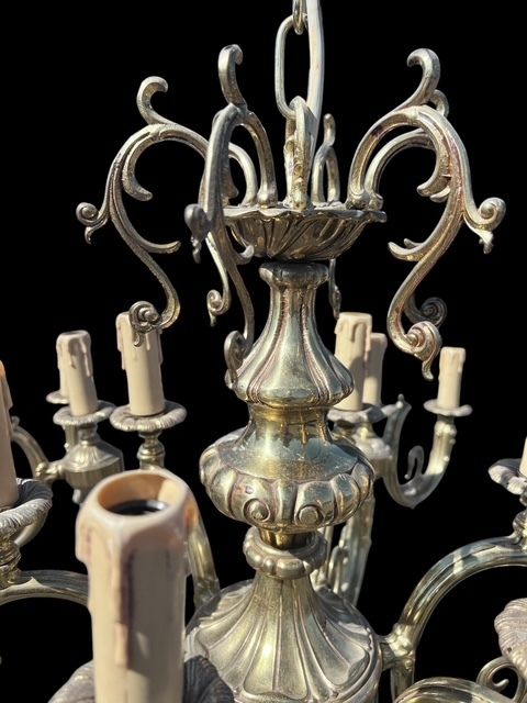 Large French 24 Light Heavy Good Quality Antique Brass Chandelier photo vintage