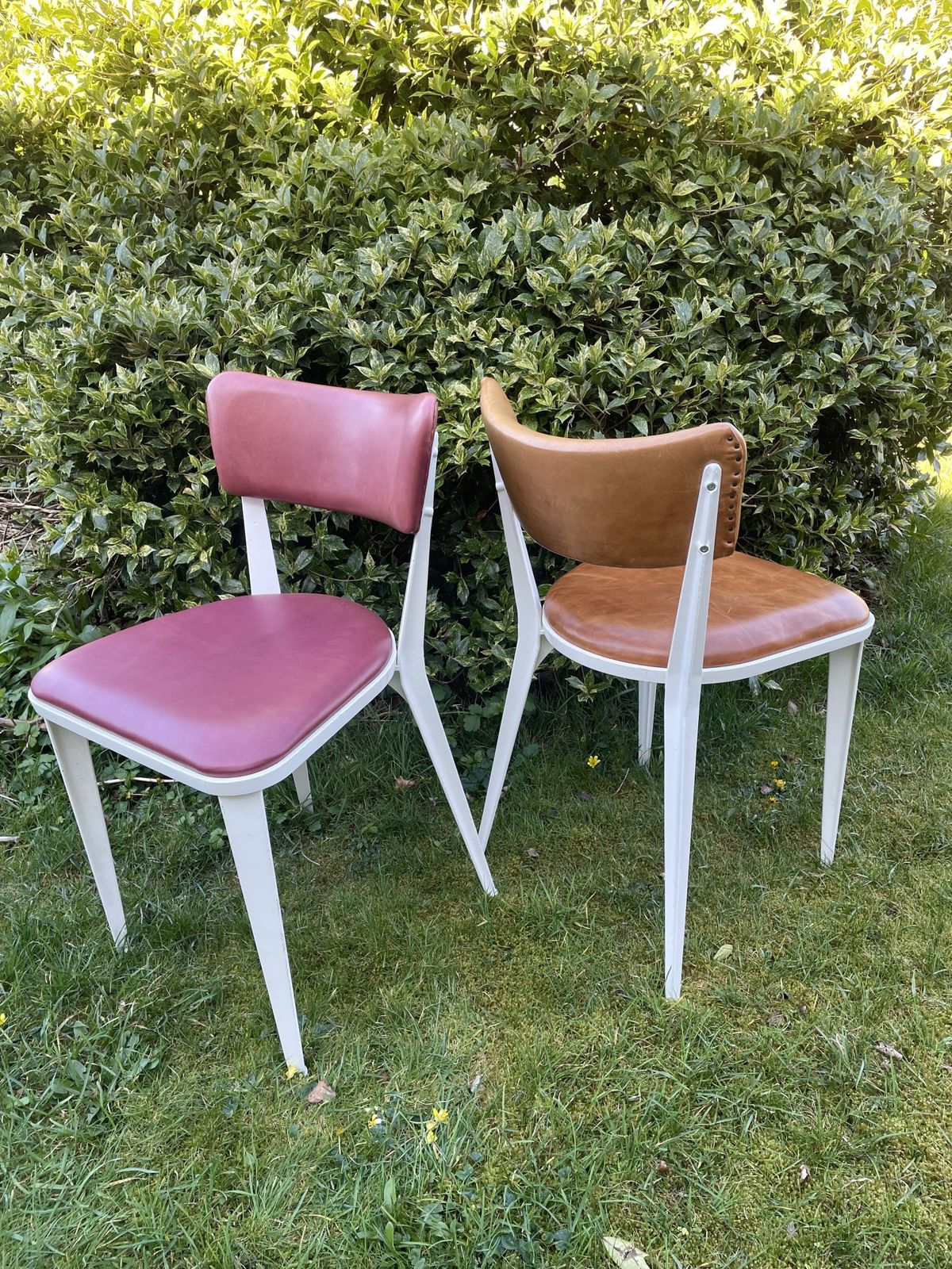 2 Ernest Race Ba3,  Chairs Mid Century Design Probably Made In 1990s Brown Leather And Red Leather photo furniture