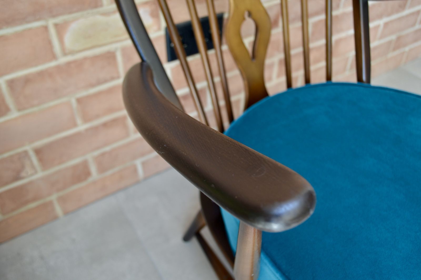 Ercol Fleur De Lys Tub Armchair With Teal Velvet Fabric photo vintage