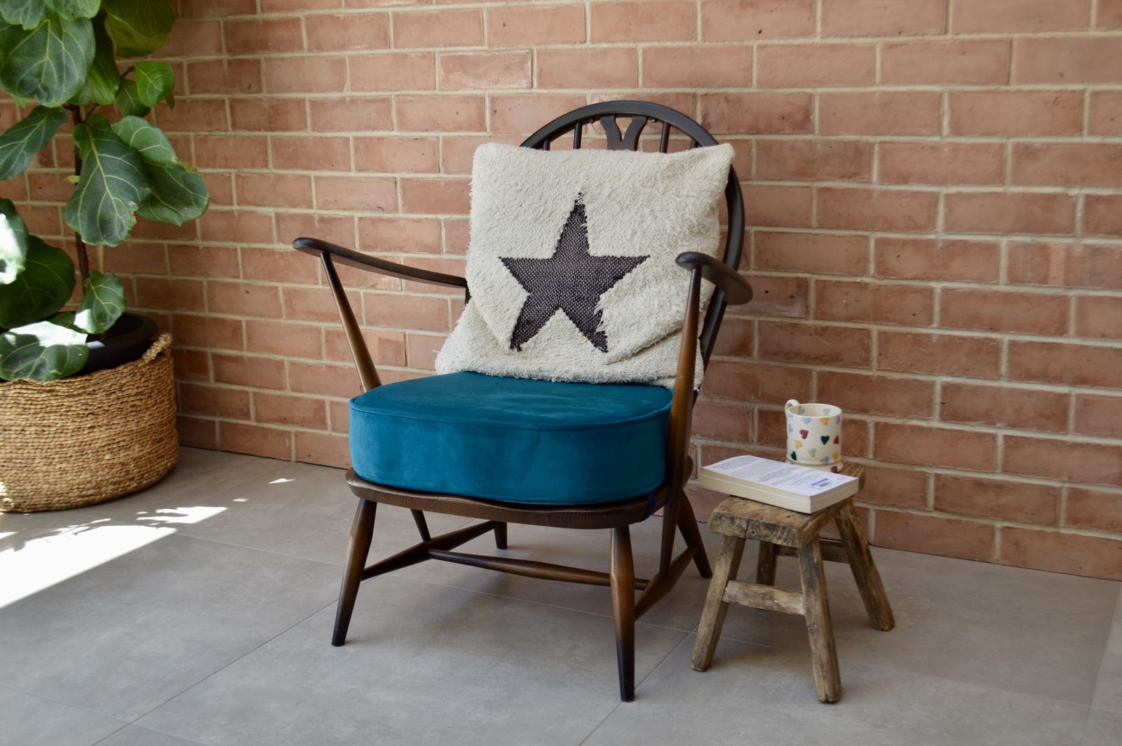Ercol Fleur De Lys Tub Armchair With Teal Velvet Fabric photo Furniture