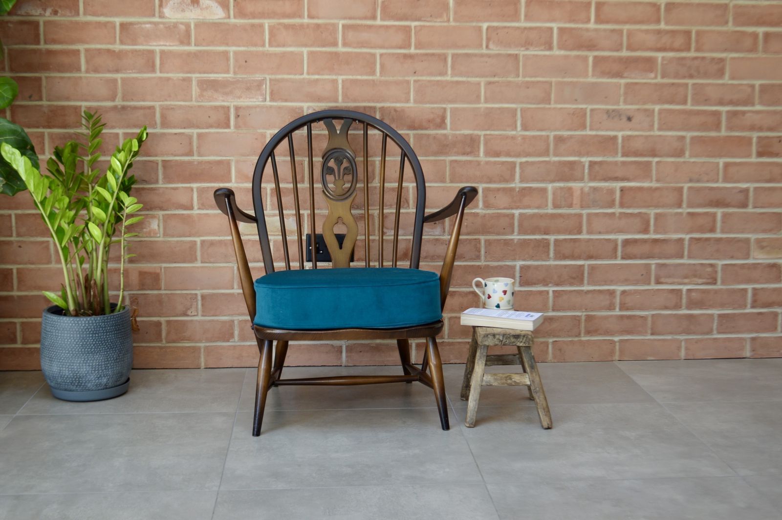 Ercol Fleur De Lys Tub Armchair With Teal Velvet Fabric photo vinterior