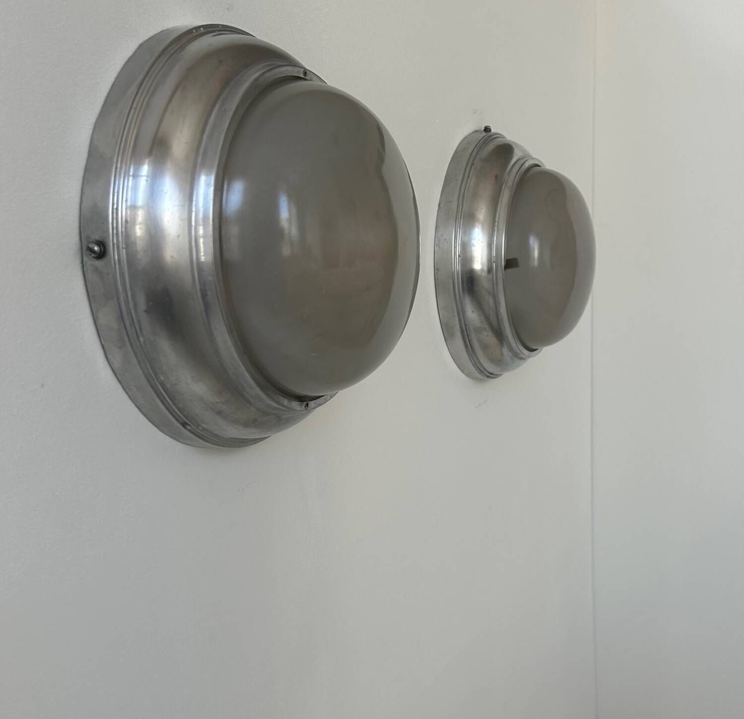 Pair Of Vintage Art Deco Wall Lights, Chrome And Sandblasted Glass, France 1930 photo vintage
