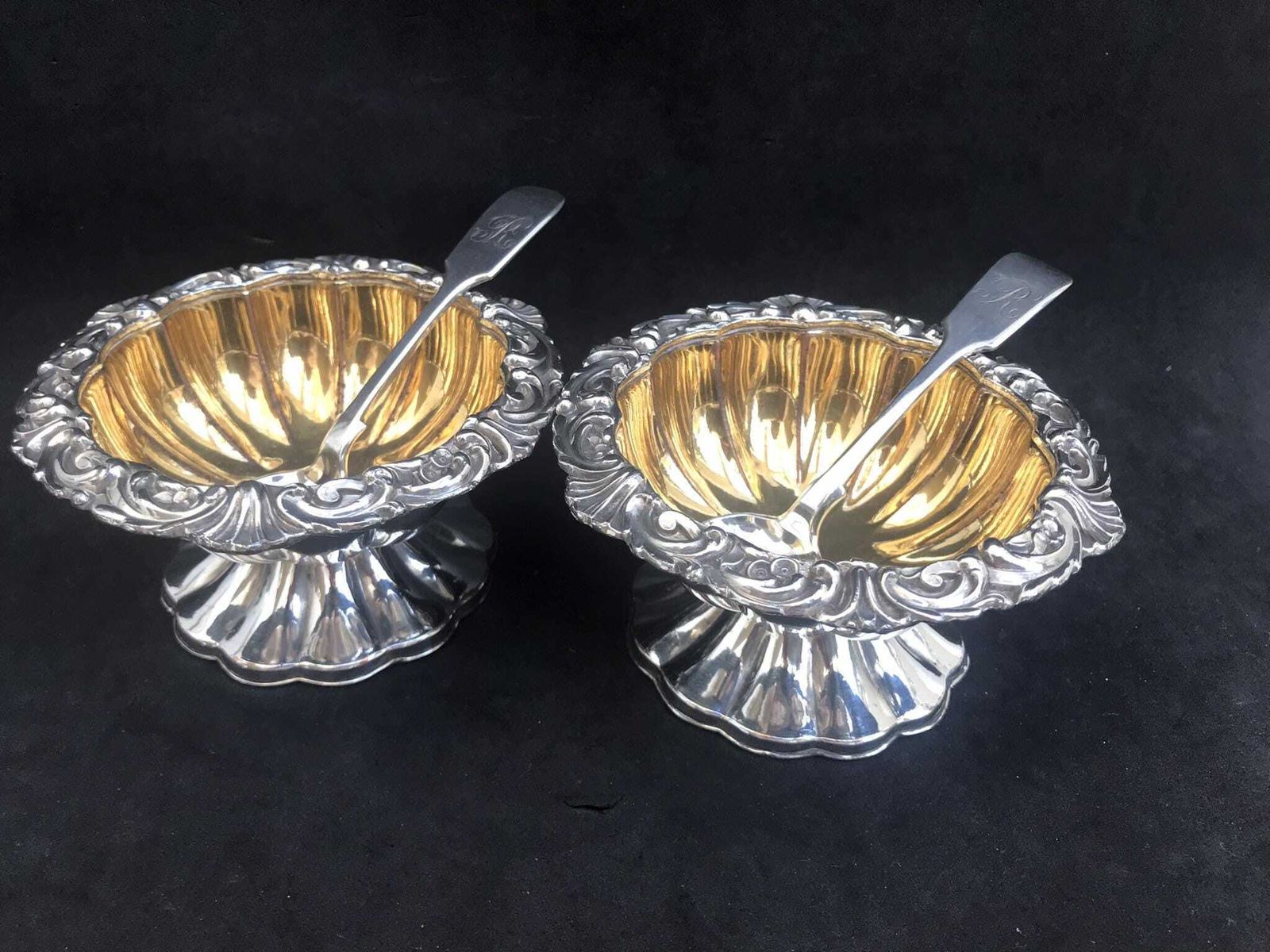 Pair Salt Cellars Georgian Salt Bowls Silver Plated With Gold Wash British Gift Luxury Wedding Gift English Antique 1820