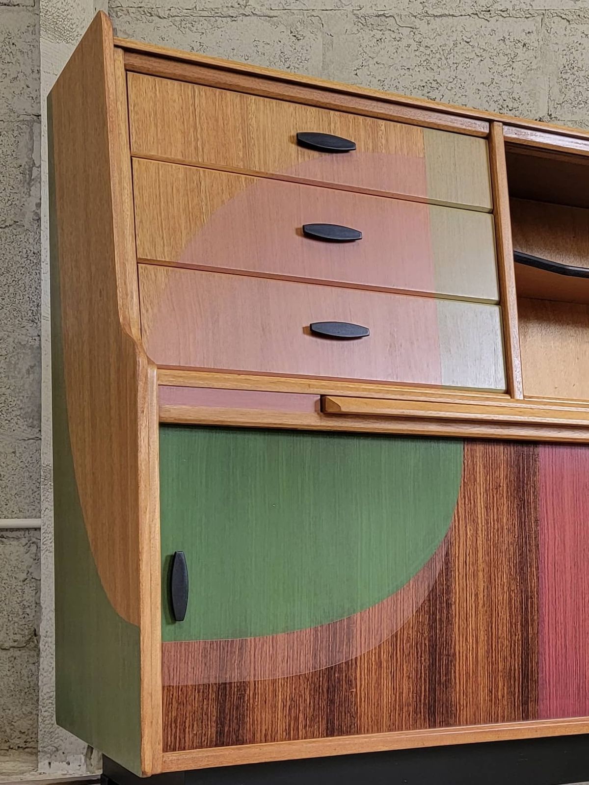Mid Century Teak Sideboard With Geometric Design photo vintage