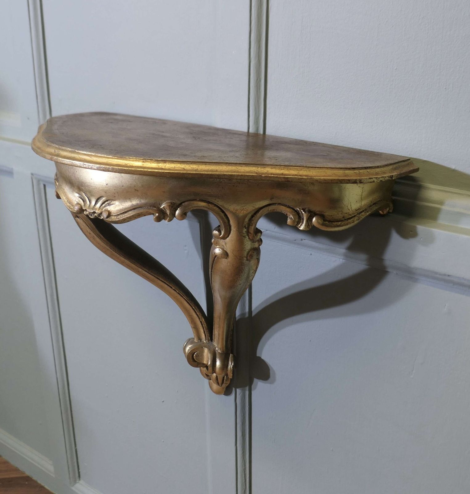 Charming French Gilt Console Hall Table, Wall Shelf photo Furniture