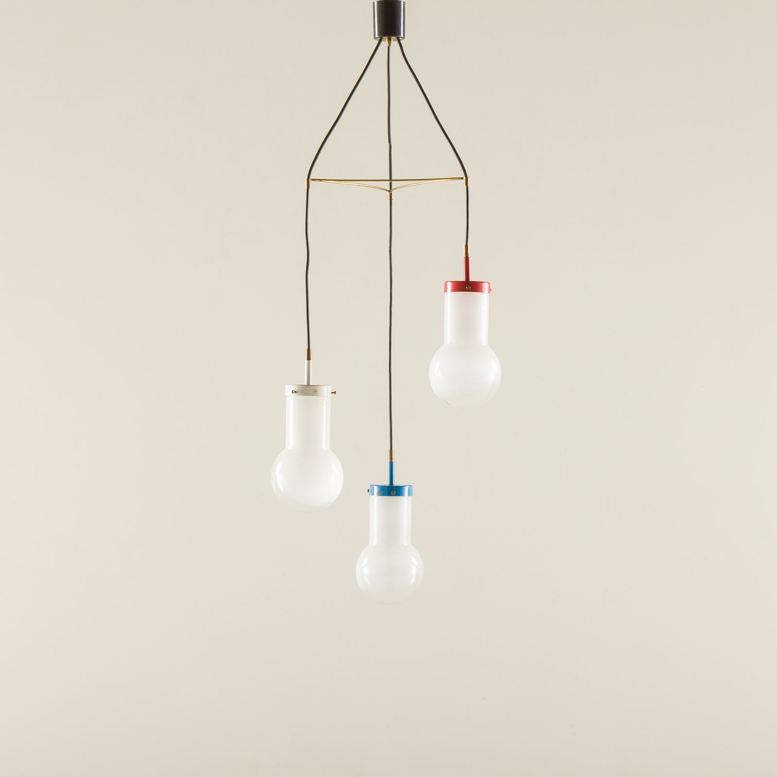 Italian Pendant Lamp With “Lattimo” Murano Glass Shades, Mid Century Modern, 1970s