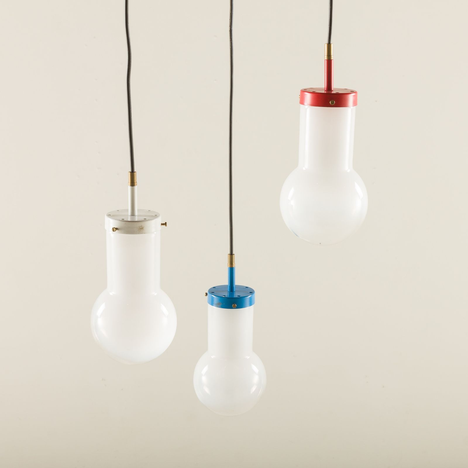 Italian Pendant Lamp With “Lattimo” Murano Glass Shades, Mid Century Modern, 1970s photo vinterior