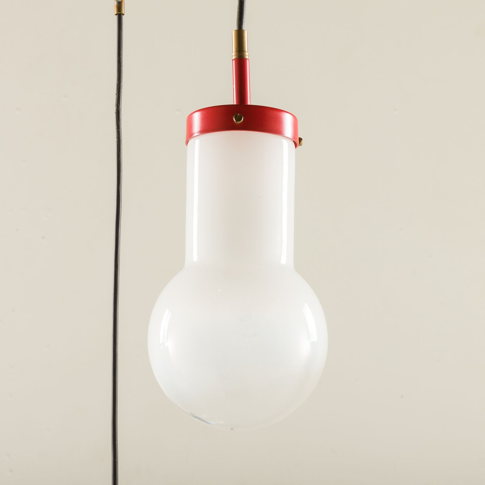 photo vintage Italian Pendant Lamp With “Lattimo” Murano Glass Shades, Mid Century Modern, 1970s