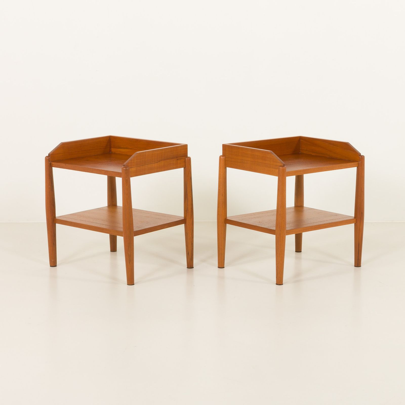 Pair Of Mid Century Minimalist Nightstands, Bedside Tables In Solid Teak, Denmark 1970s photo for sale