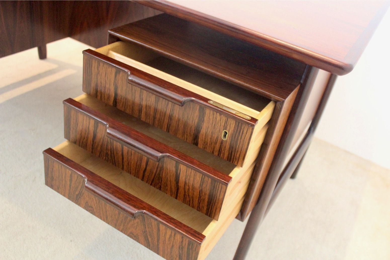 Furniture Free Standing Danish Mid Century Writing Desk By Arne Vodder, Denmark photo
