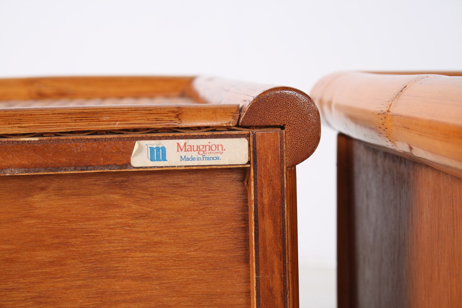 A Pair Of Mid Century Rattan Top Bamboo Night Stand Side Tables photo vinterior