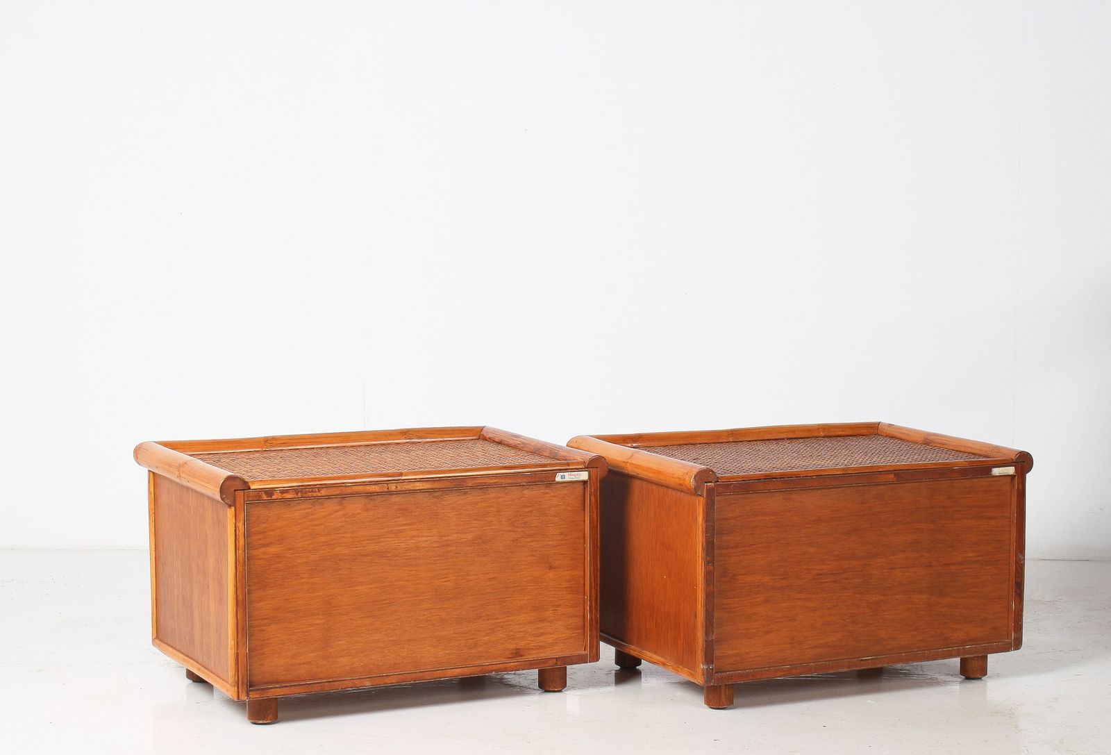 A Pair Of Mid Century Rattan Top Bamboo Night Stand Side Tables photo buy