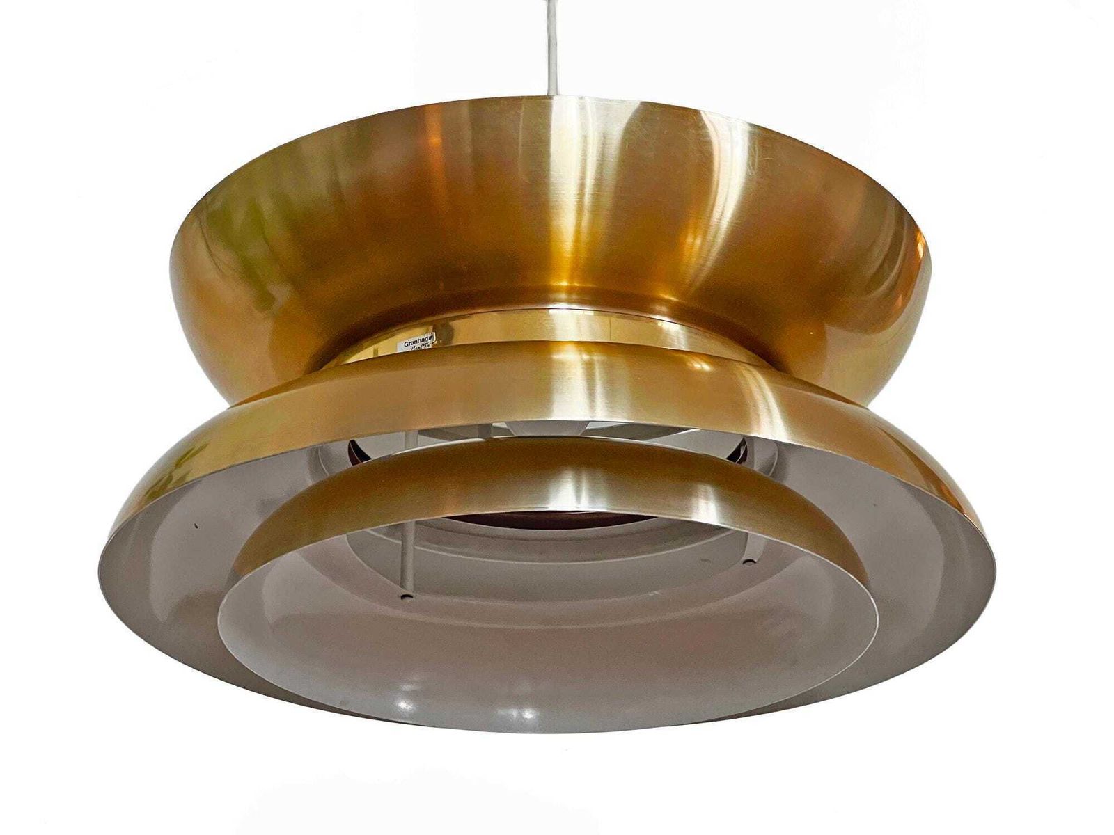 Golden Pendant Light By Carl Thore For Granhaga Metall. Sweden 1970s photo for sale