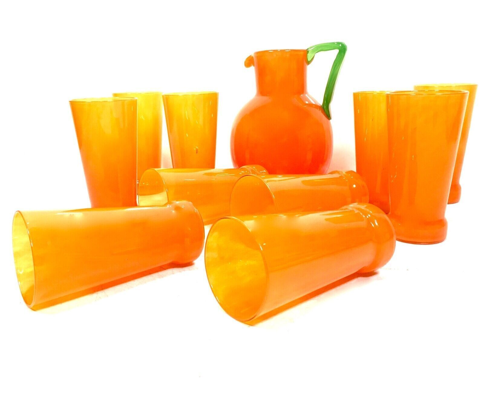 Art Deco Charles Schneider Orange Tango Glass Lemonade Jug & Tumbler Set Antique photo vinterior