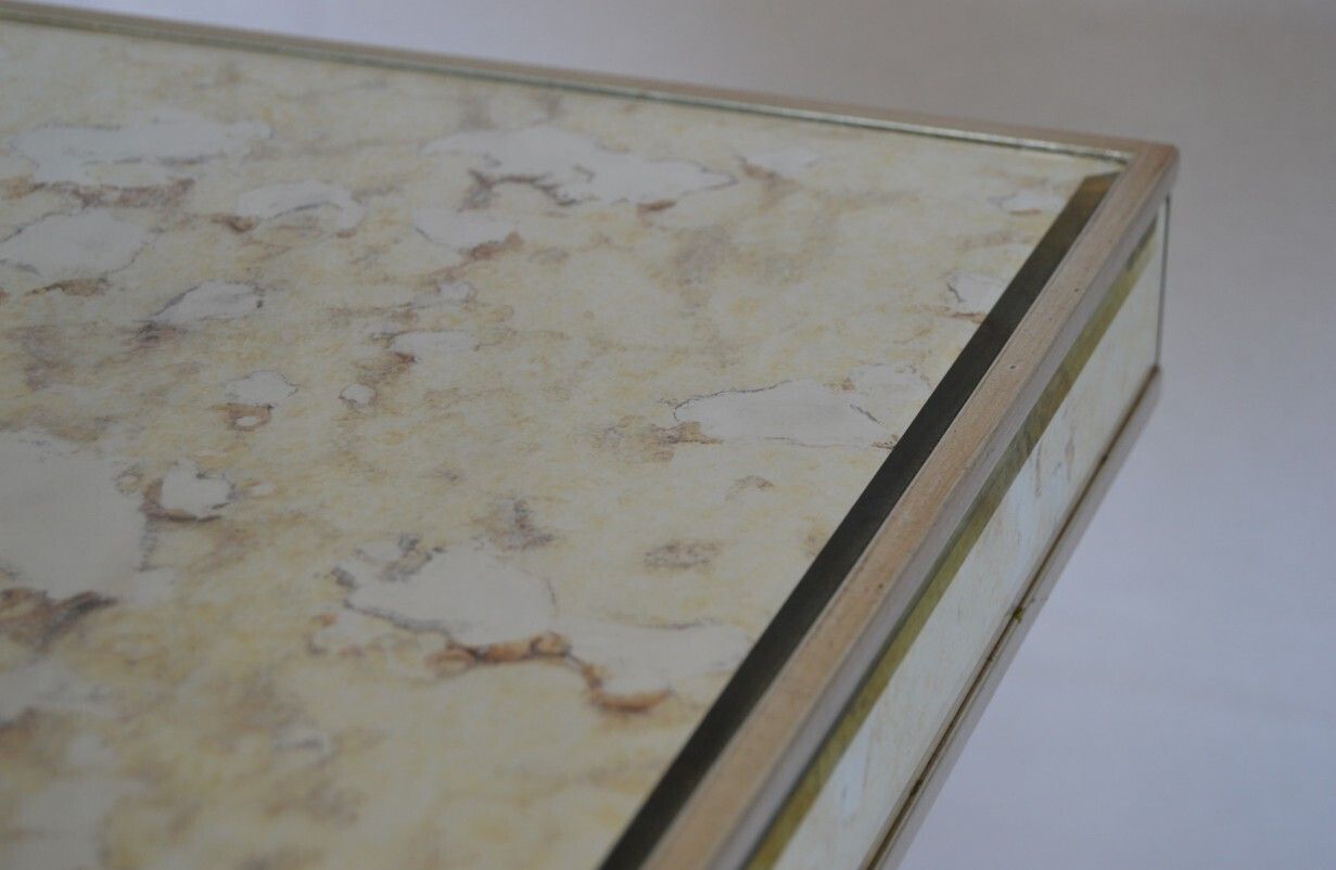 Set Of 2   Gold Leaf And Antique Glass Side Table photo furniture