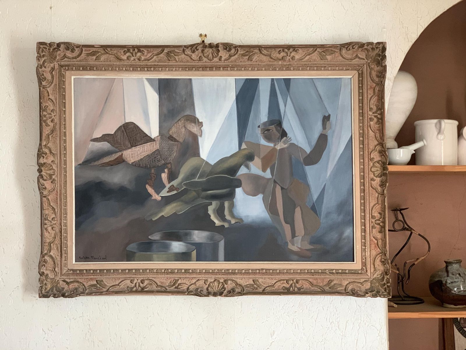 Abstract Cubism Oil Painting On Canvas Signed photo buy