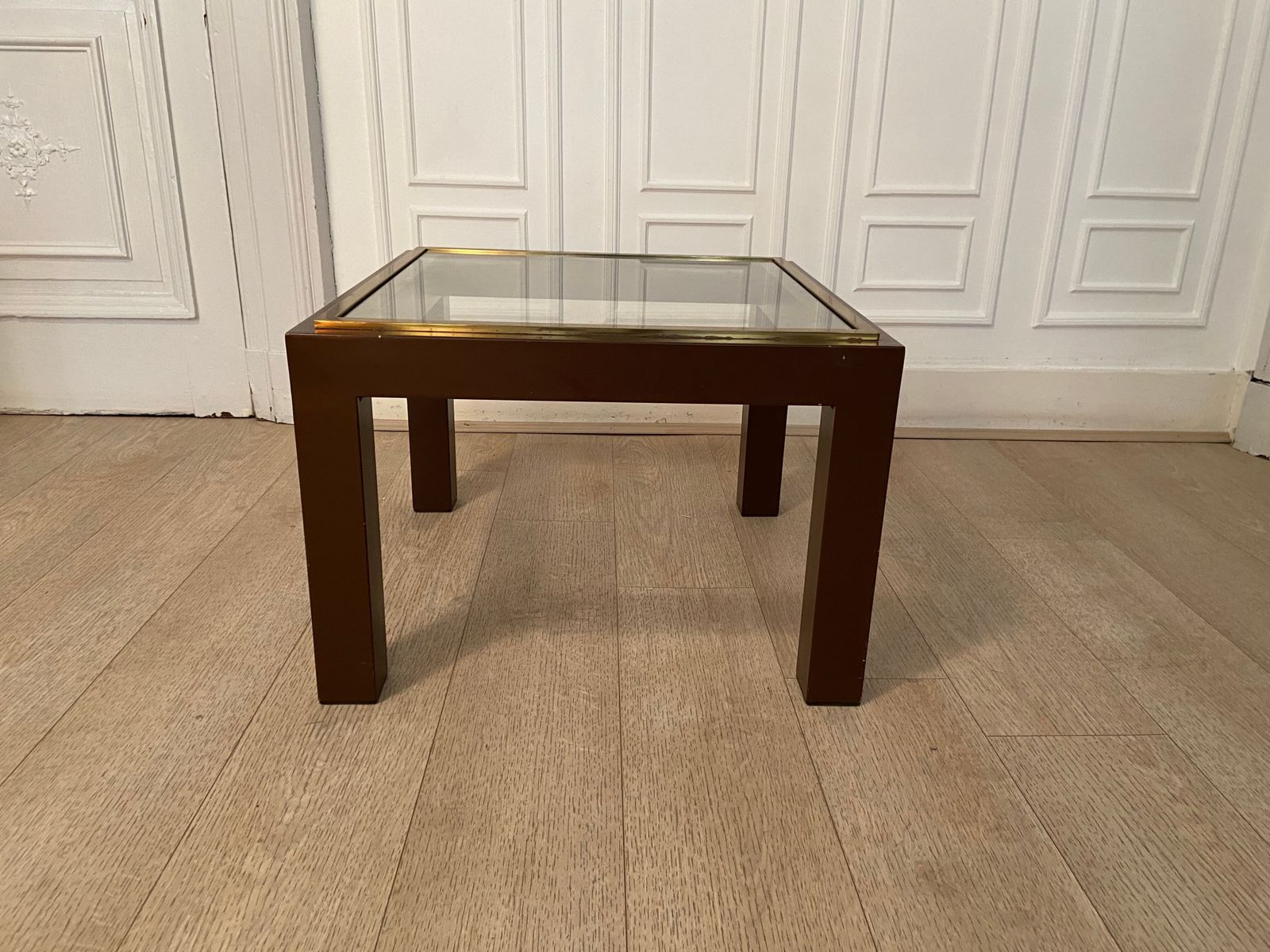 Brown Laqué Steel Coffee Table, Belgium, 1980 photo for sale