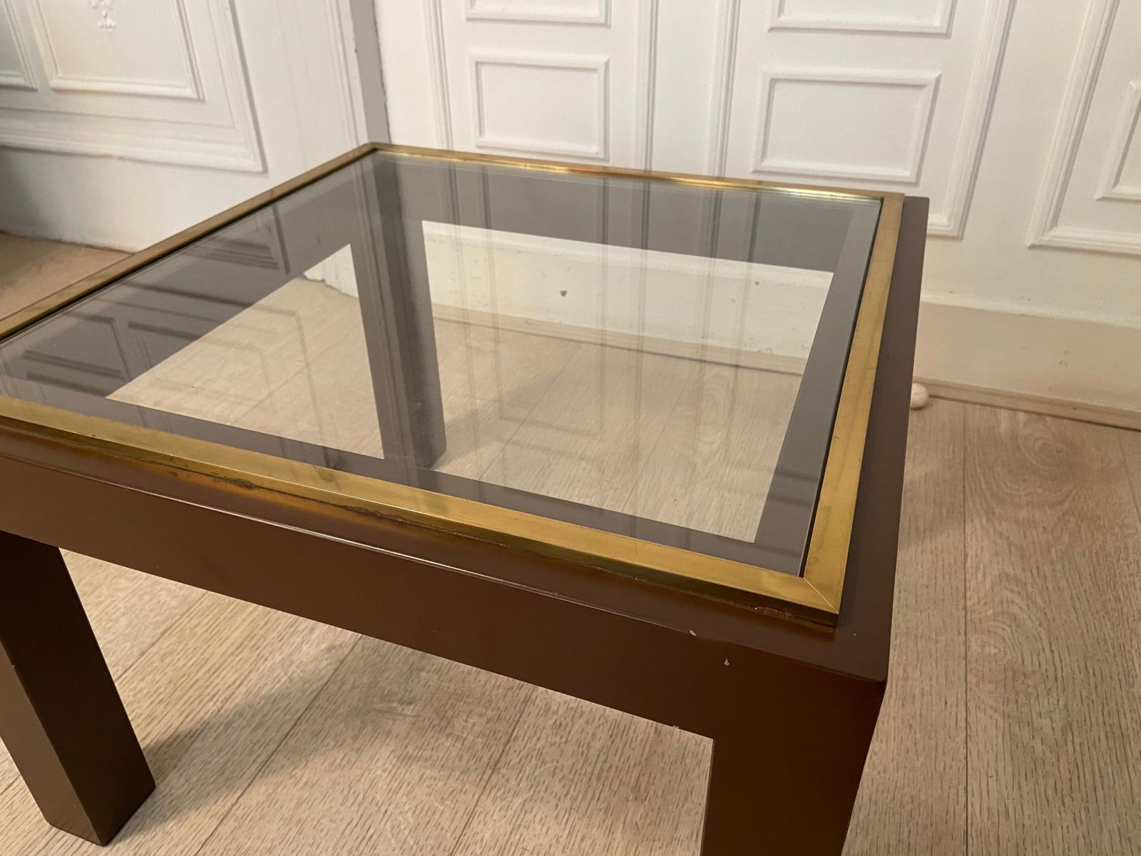 Brown Laqué Steel Coffee Table, Belgium, 1980 photo Furniture
