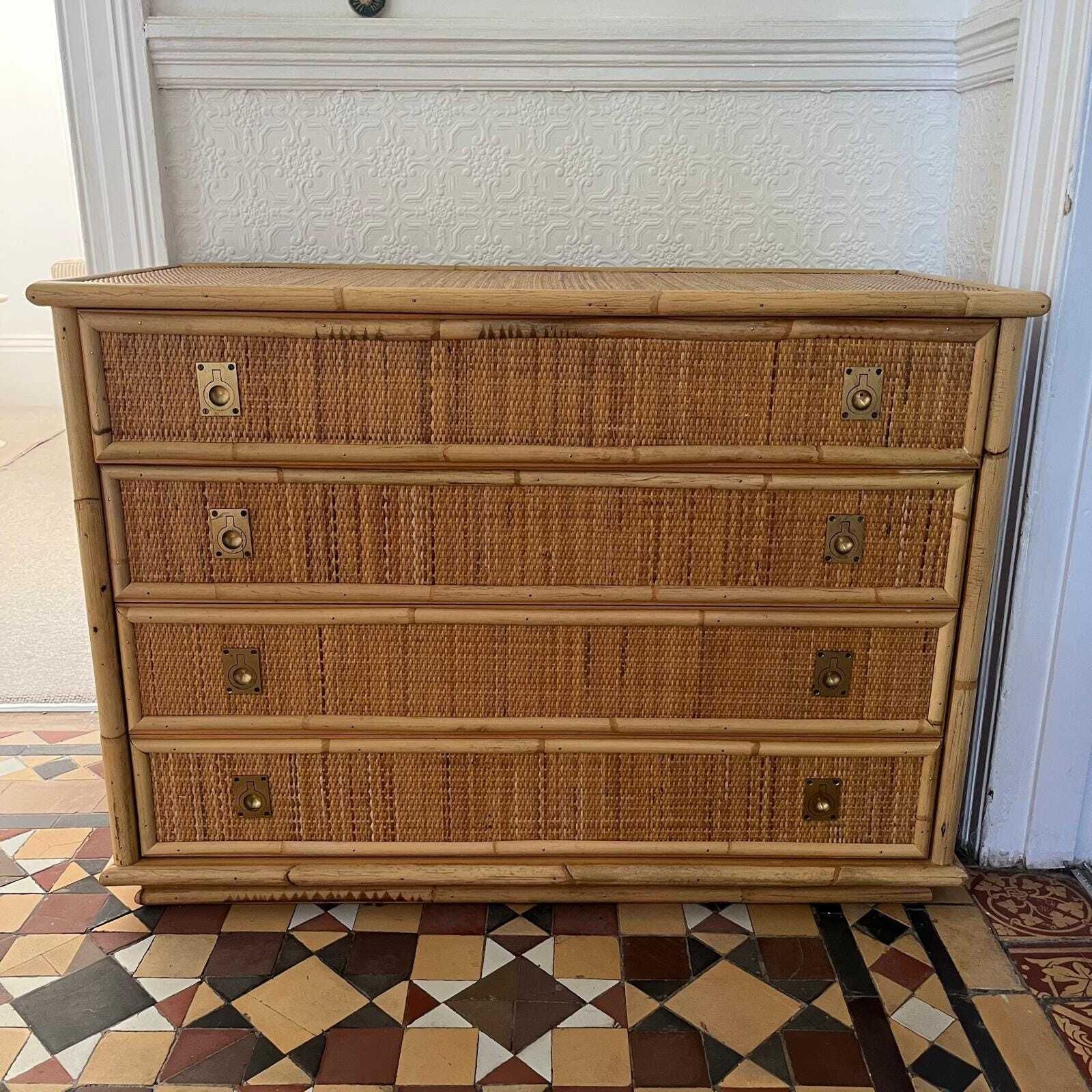 Italian Dal Vera Rattan & Bamboo Chest Of Drawers photo vintage