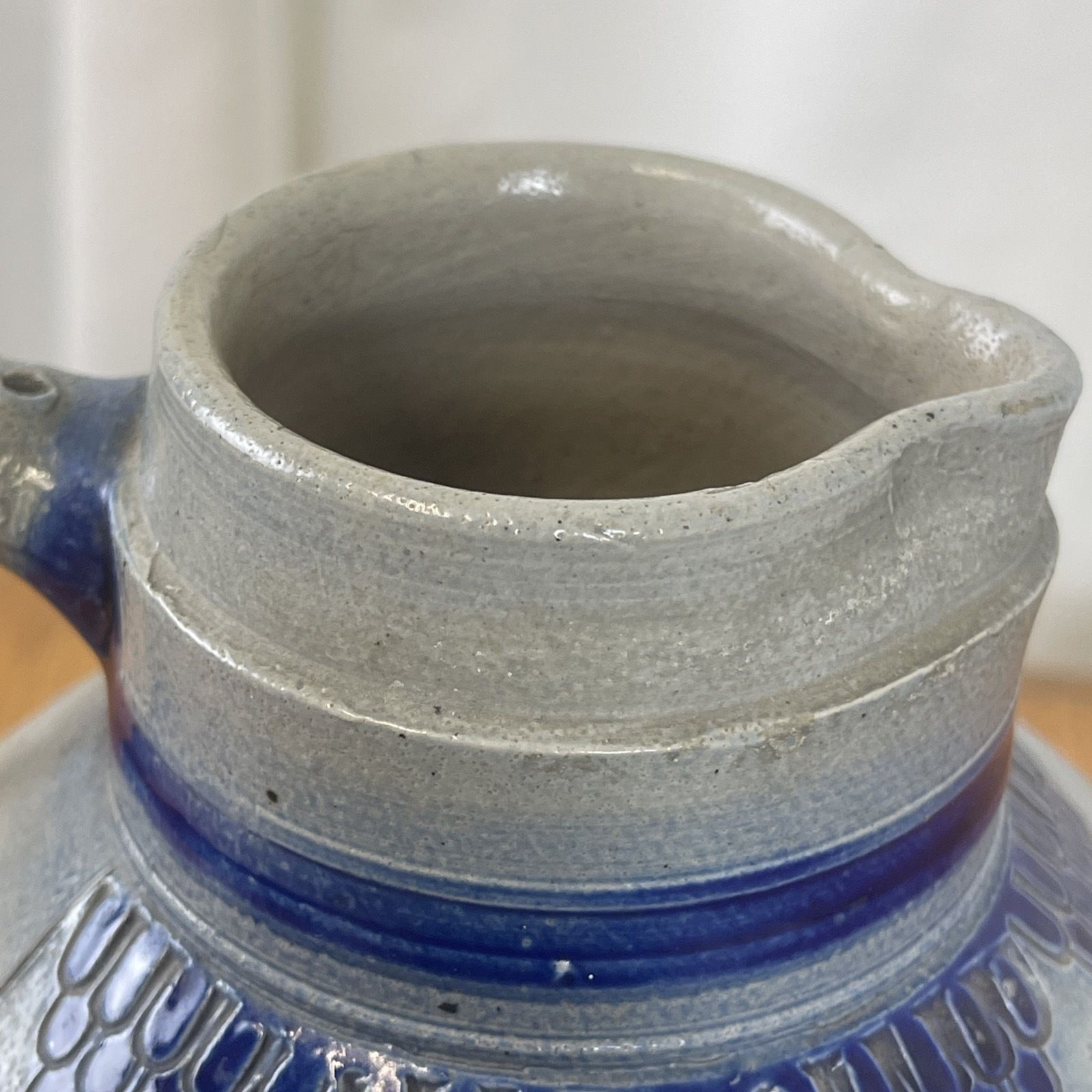Antique German Salt Glazed Jug 1 1/2 Pitcher Cobalt Blue 19th Century Stoneware photo 125.0