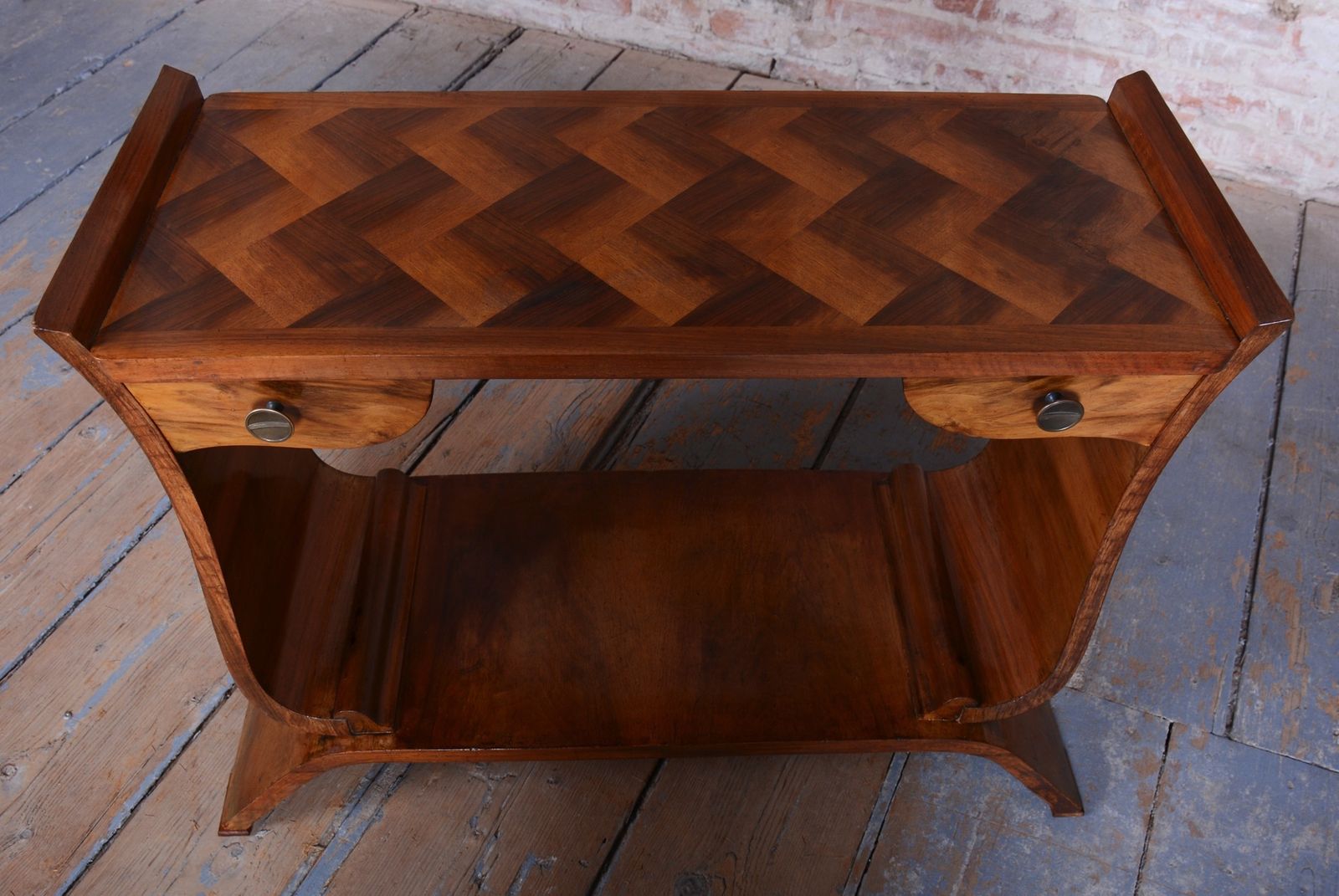 Furniture Restored Art Deco Side Table, Walnut, Revived Polish, France, 1920s photo