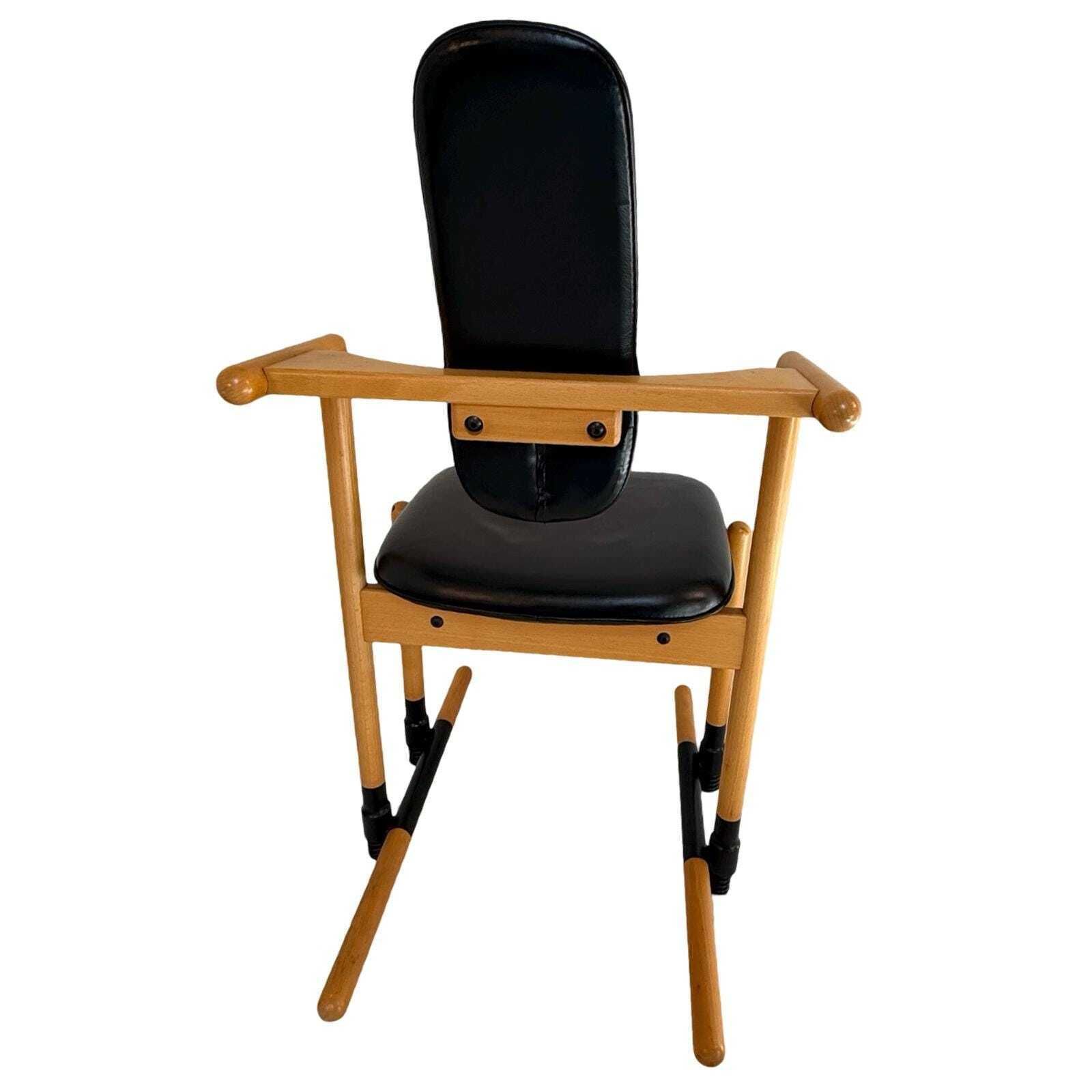 Peter Opsvik   Stokke   Flysit   Ergonomically Shaped Rocking Chair   Black Leather Upholstery And Wooden Frame photo buy