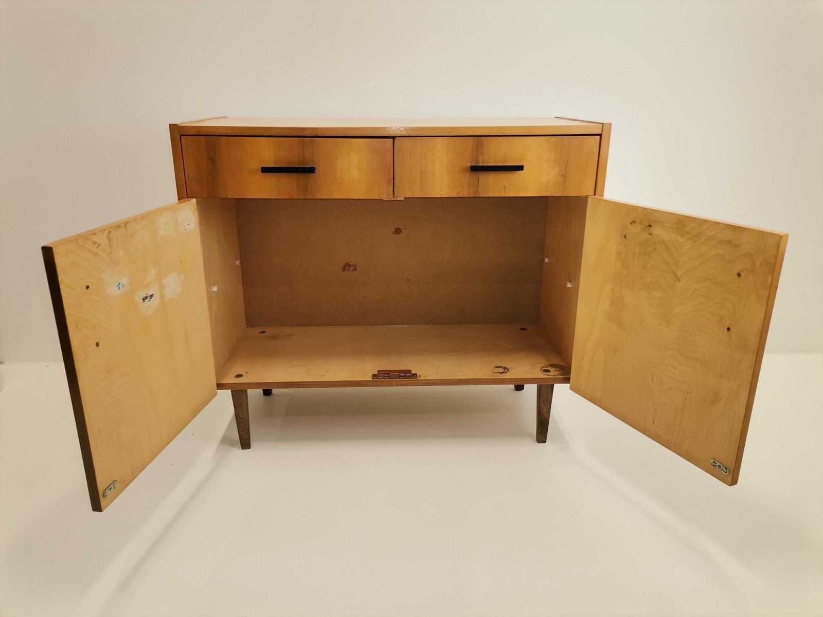 Vintage Cupboard / Veneer And Wood Grain / 1970s Commode / Mid Century Hallway Or Bedroom Cabinet / Made In Yugoslavia photo for sale