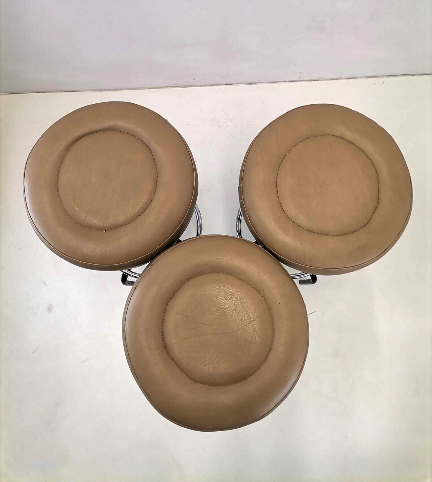 Set Of 3 Mid Century Modern Bar Stools / Mid Century Leather And Metal Bar Stool Set / 80s Yugoslavia photo 618.0