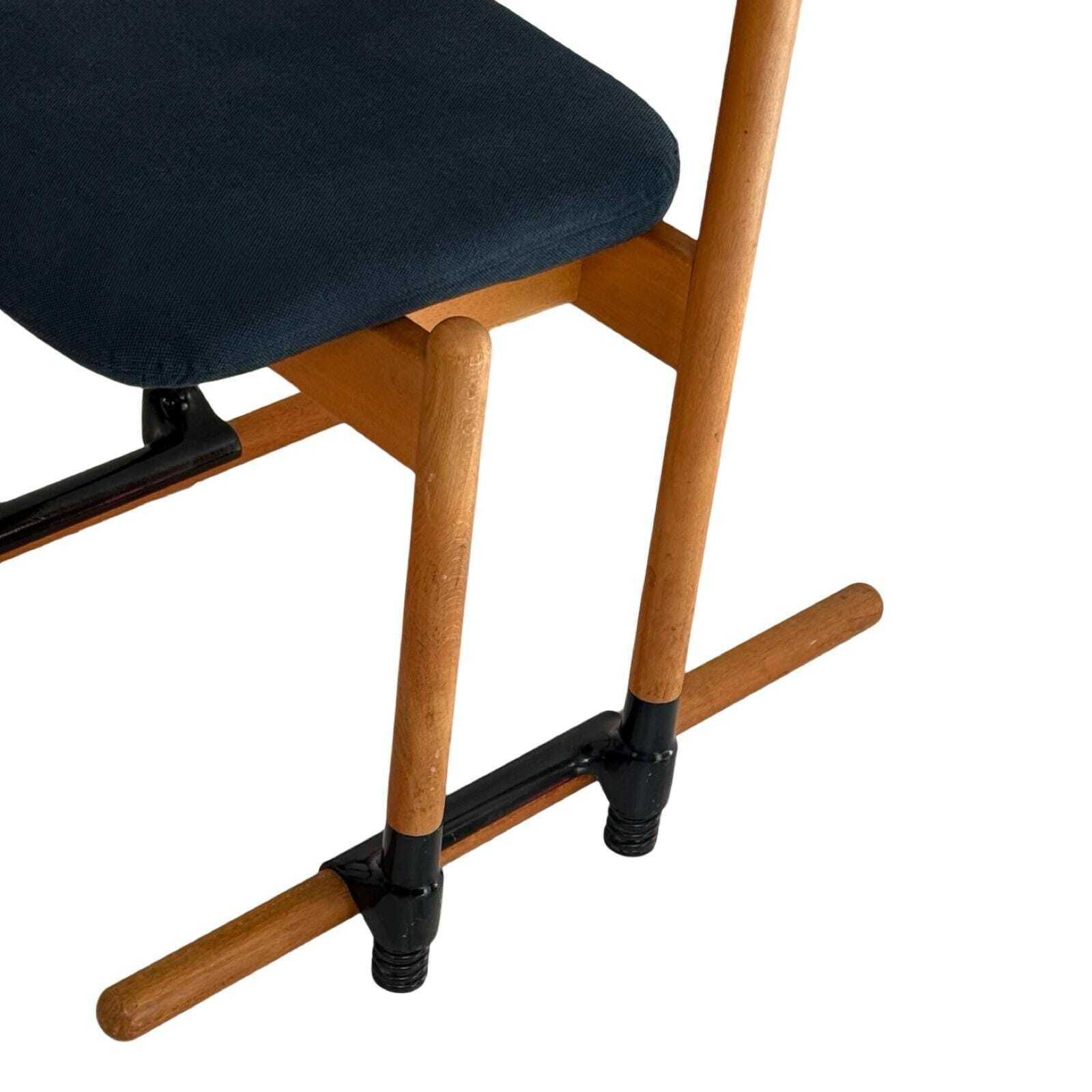 Peter Opsvik   Stokke   Flysit   Ergonomically Shaped Rocking Chair   Blue Fabric Upholstery And Wooden Frame photo for sale