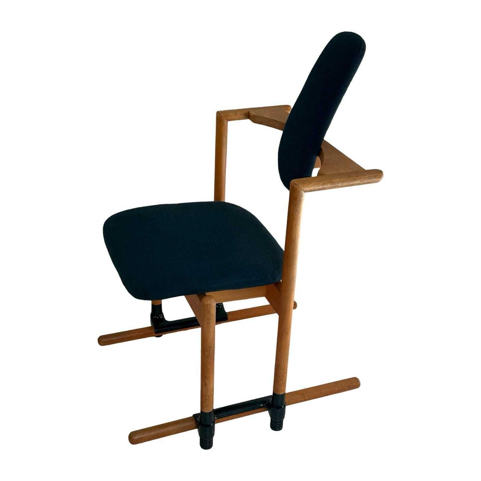 Peter Opsvik   Stokke   Flysit   Ergonomically Shaped Rocking Chair   Blue Fabric Upholstery And Wooden Frame photo vinterior