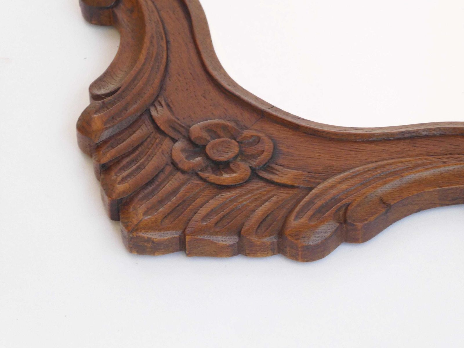 Antique Baroque Wooden Mirror, Wooden Scalloped Beveled Wall Mirror With Floral Carving, Farmhouse Wall Decor photo 313.0