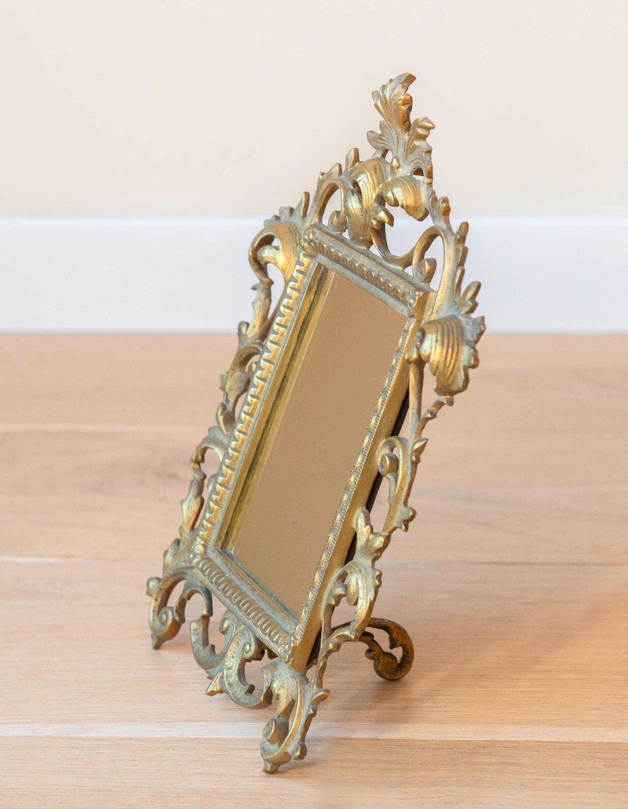 Antique Brass Table Mirror, Decorative Standing Mirror, Baroque Vanity Mirror, Golden Ornate Mirror, Rococo Home Decor photo Home Decor