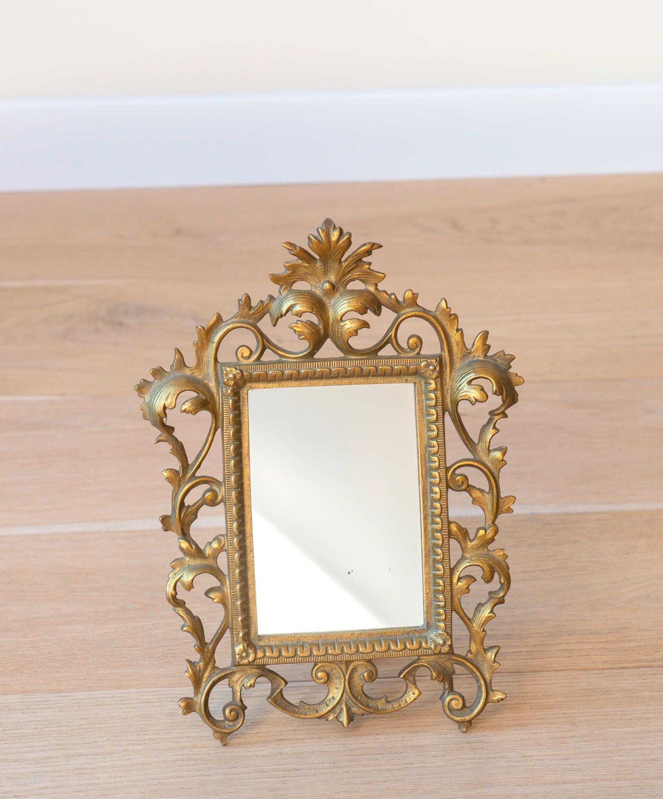 Antique Brass Table Mirror, Decorative Standing Mirror, Baroque Vanity Mirror, Golden Ornate Mirror, Rococo Home Decor photo vinterior