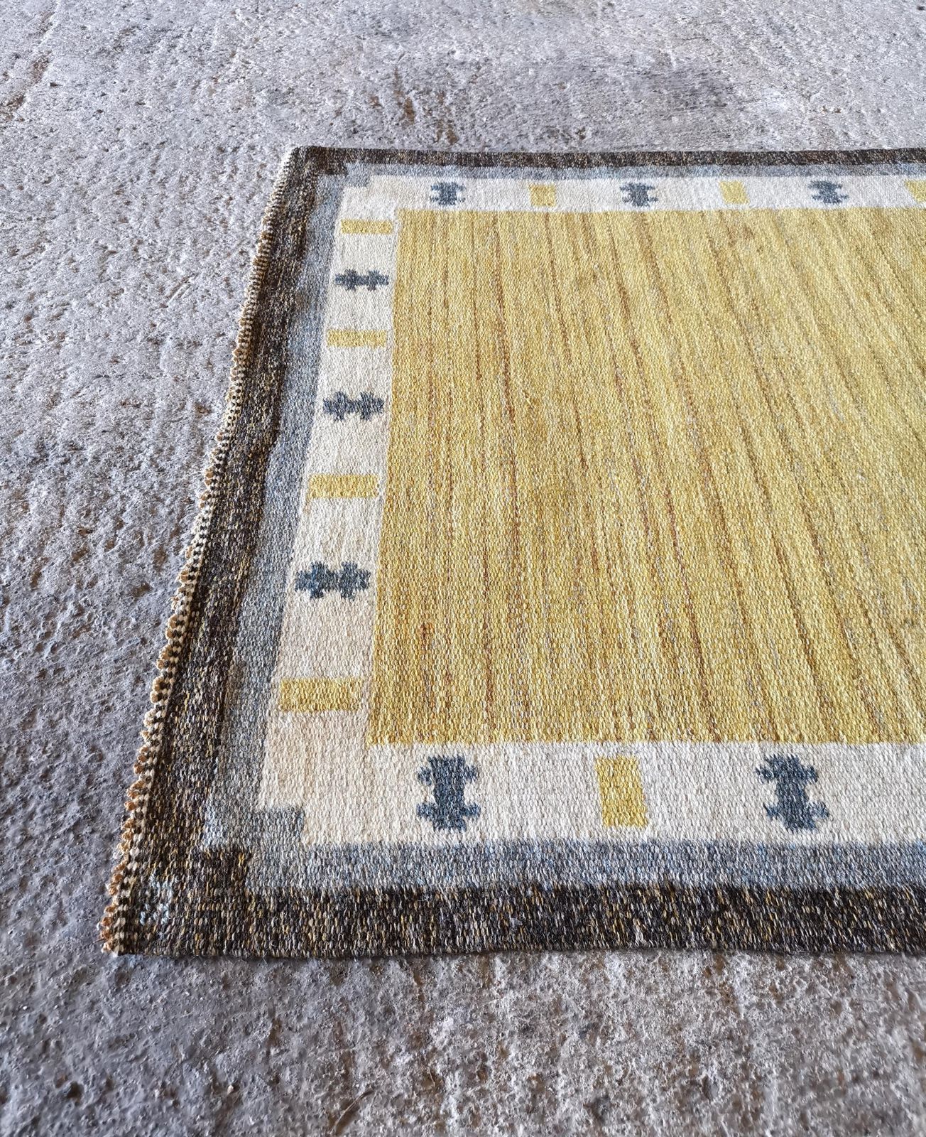 Rare Signed Ingegerd Silow Pure Wool Rölakan Flatweave Rug, Sweden 1950s photo vintage