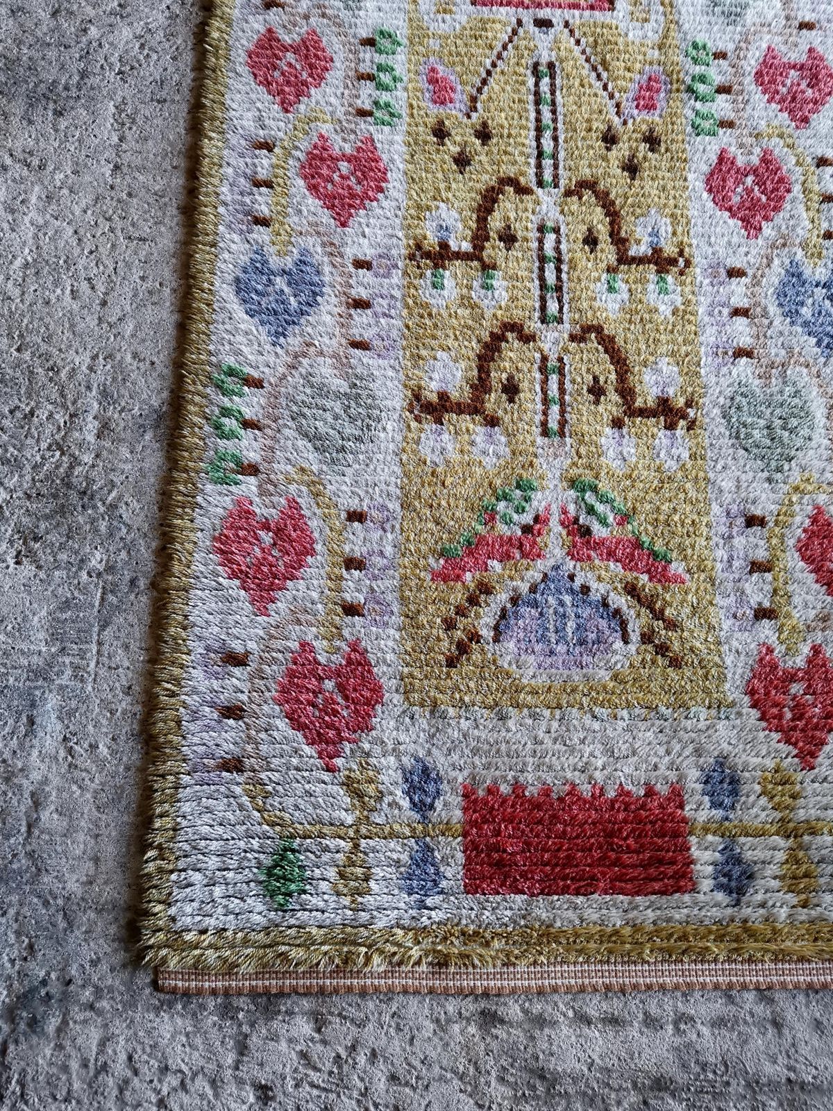 Swedish 1920s Rya Wool Rug, Flower Motif. Pure Wool, Rare Mint Condition. photo buy