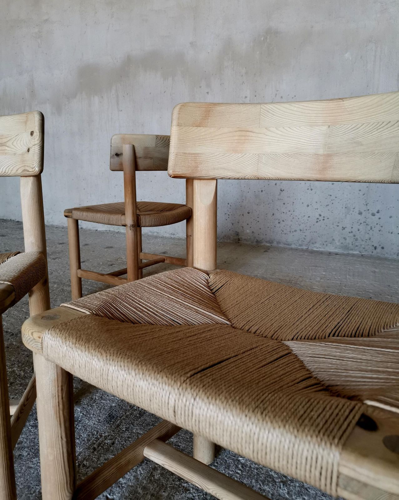 photo buy Rare Set Of Six Friis & Moltke Dining Chairs In Solid Oregon Pine. Denmark 1970s