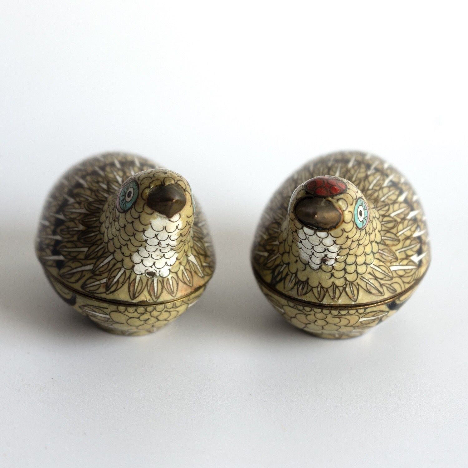 Pair Of Antique Chinese Cloisonne Quail Boxes, Qing Dynasty, Late 19th Century photo Home Decor
