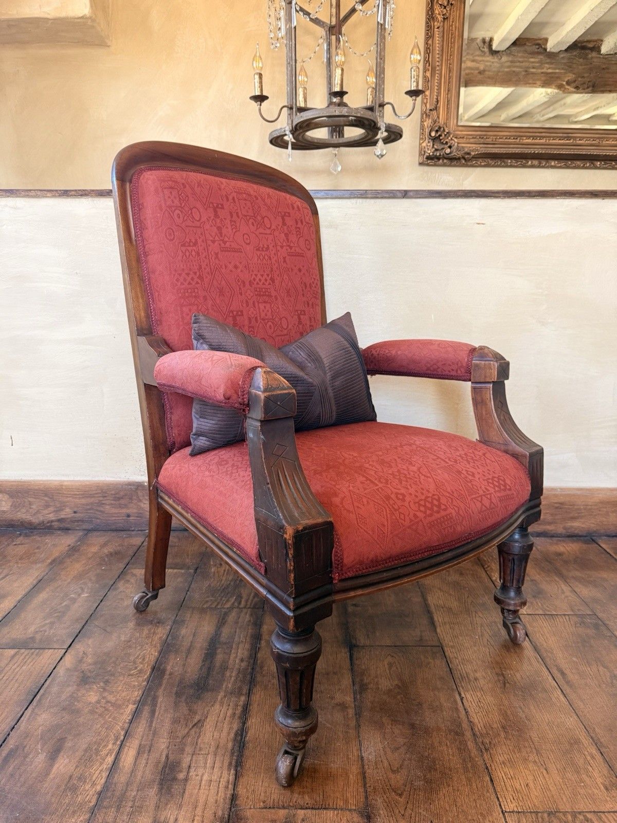 Original Antique Unholstered Burnt Orange Gentleman's Fireside Armchair photo buy
