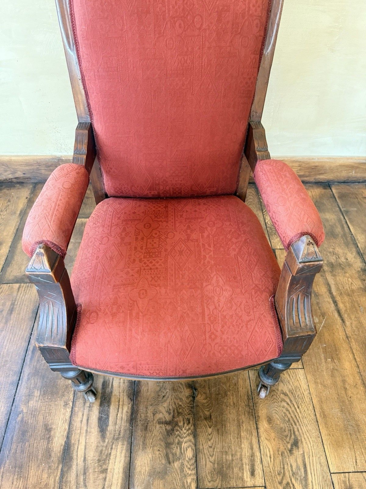 photo furniture Original Antique Unholstered Burnt Orange Gentleman's Fireside Armchair